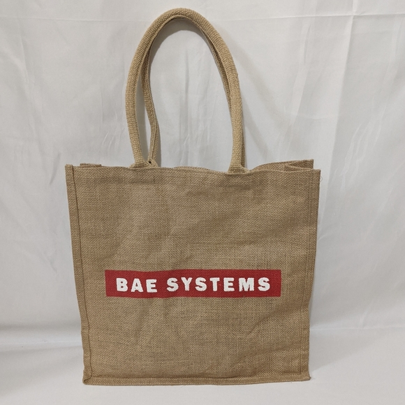 Bae Systems Large Shopping Burlap Tote Bag